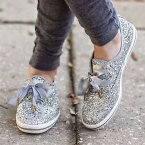 Kate Spade KEDS Charcoal Sequined Sneakers Size 10